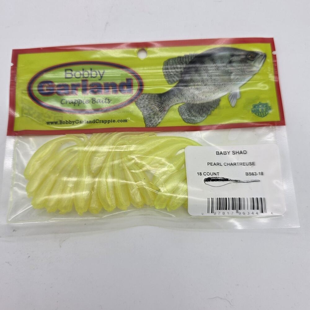Bobby Garland Baby Shad 2” Pearl Chartreuse Crappie Baits Lot of 6 New
